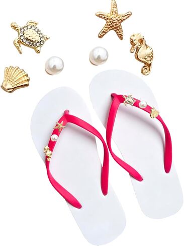 Detachable Ocean Charms for Flip Flops Sandals Shoe Accessories, Gold Plated DIY Beach Slipper Strap Decoration Charms Kit in Saudi Arabia