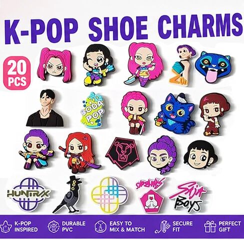 مجموعة سحر الأحذية Kpop المكونة من 20 قطعة، إكسسوارات سحرية لطيفة من مادة PVC، هدايا Merch مستوحاة من K-pop، ديكورات أحذية عصرية DIY لمحبي الحفلات in Kuwait
