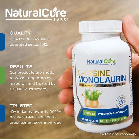Natural Cure Labs L-Lysine with Monolaurin 600mg 1:1 Ratio, 100 Capsules in Saudi Arabia