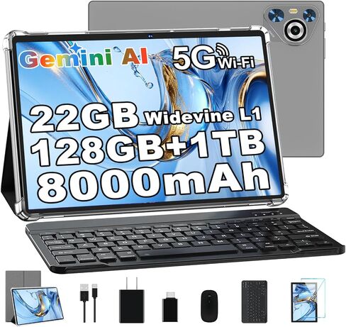 10 Inch Tablet, 22GB RAM+128GB ROM+1TB Expand, Android 14 Tablet with Keyboard and Mouse, 8000mAh Battery, 1280x800 IPS Display, Octa-Core CPU, Support BT5.0, GPS, WiFi - Purple in Saudi Arabia