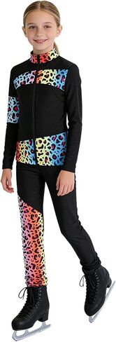 Girls Ice Skating 2 Pieces Set Long Sleeve Gymnastics Training Jackets Pants Set Figure Dance Suit Colorful 10 Years in Saudi Arabia