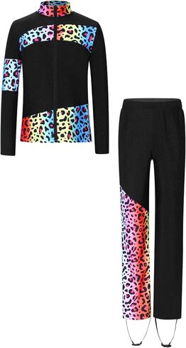 Girls Ice Skating 2 Pieces Set Long Sleeve Gymnastics Training Jackets Pants Set Figure Dance Suit Colorful 10 Years in Saudi Arabia