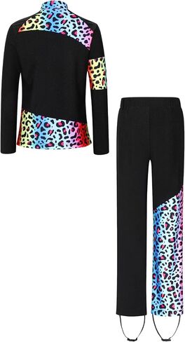 Girls Ice Skating 2 Pieces Set Long Sleeve Gymnastics Training Jackets Pants Set Figure Dance Suit Colorful 10 Years in Saudi Arabia