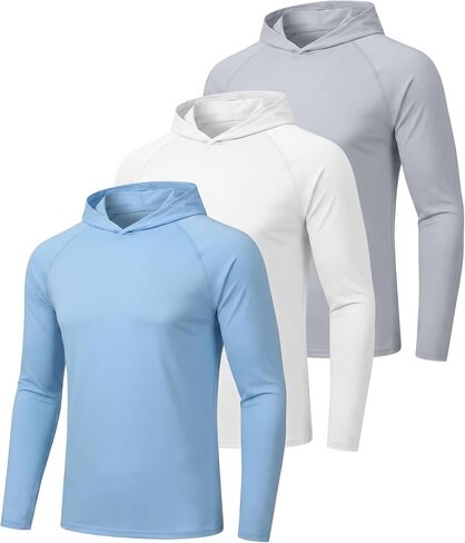 3 Pack Men's Fishing Shirts Long Sleeve Sun Hoodie UV Protection Lightweight Rash Guard Swim Shirt in Saudi Arabia