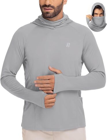 Runhit Mens UPF 50+ Fishing Shirt Hoodie with Mask UV Sun Protection Long Sleeve Shirt Rash Guard Hiking Lightweight Cooling in Saudi Arabia