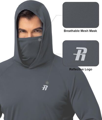 Runhit Mens UPF 50+ Fishing Shirt Hoodie with Mask UV Sun Protection Long Sleeve Shirt Rash Guard Hiking Lightweight Cooling in Saudi Arabia