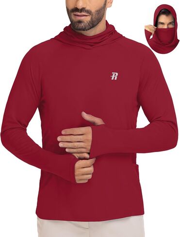 Runhit Mens UPF 50+ Fishing Shirt Hoodie with Mask UV Sun Protection Long Sleeve Shirt Rash Guard Hiking Lightweight Cooling in Saudi Arabia