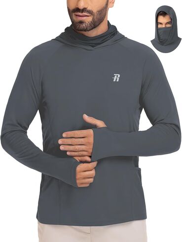 Runhit Mens UPF 50+ Fishing Shirt Hoodie with Mask UV Sun Protection Long Sleeve Shirt Rash Guard Hiking Lightweight Cooling in Saudi Arabia