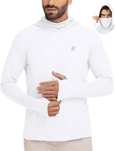 Runhit Mens UPF 50+ Fishing Shirt Hoodie with Mask UV Sun Protection Long Sleeve Shirt Rash Guard Hiking Lightweight Cooling in Saudi Arabia