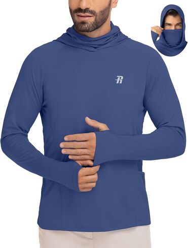 Runhit Mens UPF 50+ Fishing Shirt Hoodie with Mask UV Sun Protection Long Sleeve Shirt Rash Guard Hiking Lightweight Cooling in Saudi Arabia