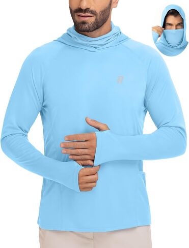 Runhit Mens UPF 50+ Fishing Shirt Hoodie with Mask UV Sun Protection Long Sleeve Shirt Rash Guard Hiking Lightweight Cooling in Saudi Arabia