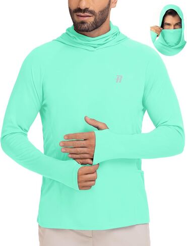 Runhit Mens UPF 50+ Fishing Shirt Hoodie with Mask UV Sun Protection Long Sleeve Shirt Rash Guard Hiking Lightweight Cooling in Saudi Arabia