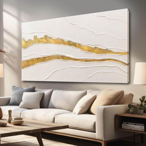 VAYIMDH Canvas Abstract Art White Large Wall Decorations for Living Room Gold Foil Abstract Wall Hanging Oil Painting for Office 29"x 58" Home Decor in Saudi Arabia