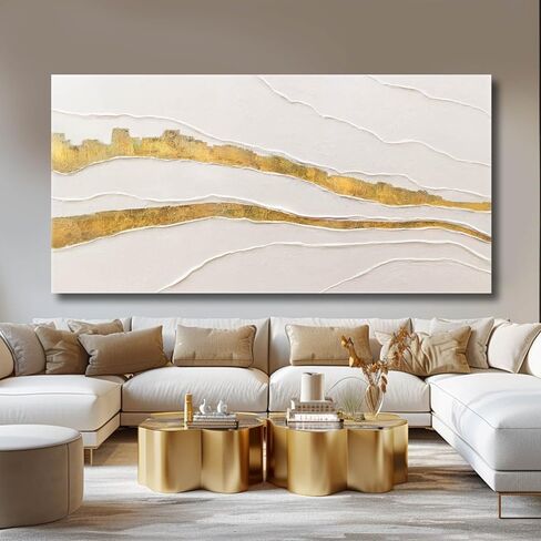 VAYIMDH Canvas Abstract Art White Large Wall Decorations for Living Room Gold Foil Abstract Wall Hanging Oil Painting for Office 29"x 58" Home Decor in Saudi Arabia
