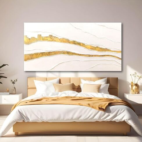 VAYIMDH Canvas Abstract Art White Large Wall Decorations for Living Room Gold Foil Abstract Wall Hanging Oil Painting for Office 29"x 58" Home Decor in Saudi Arabia