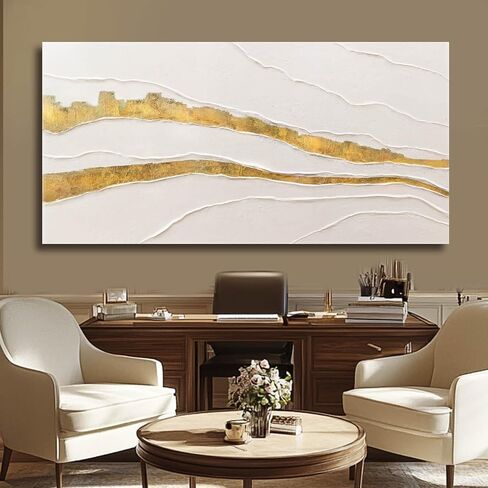 VAYIMDH Canvas Abstract Art White Large Wall Decorations for Living Room Gold Foil Abstract Wall Hanging Oil Painting for Office 29"x 58" Home Decor in Saudi Arabia