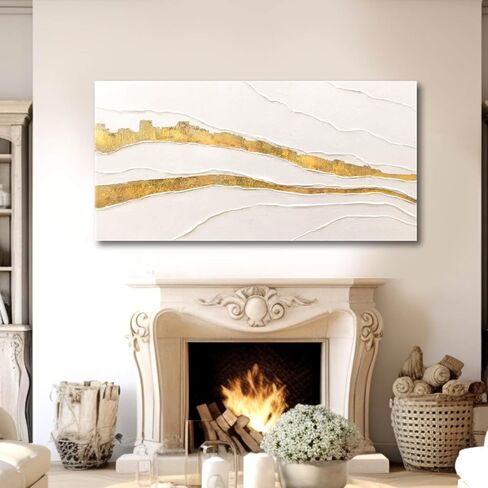 VAYIMDH Canvas Abstract Art White Large Wall Decorations for Living Room Gold Foil Abstract Wall Hanging Oil Painting for Office 29"x 58" Home Decor in Saudi Arabia