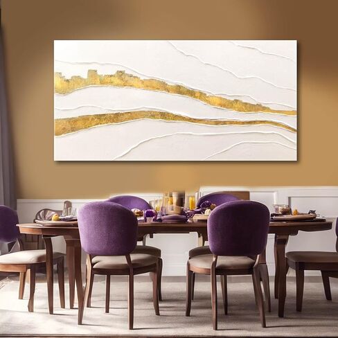 VAYIMDH Canvas Abstract Art White Large Wall Decorations for Living Room Gold Foil Abstract Wall Hanging Oil Painting for Office 29"x 58" Home Decor in Saudi Arabia