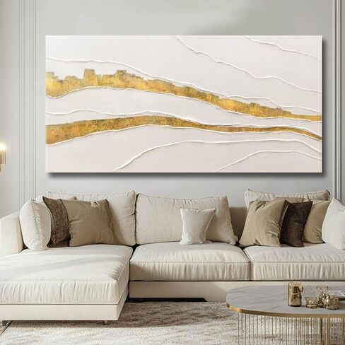 VAYIMDH Canvas Abstract Art White Large Wall Decorations for Living Room Gold Foil Abstract Wall Hanging Oil Painting for Office 29"x 58" Home Decor in Saudi Arabia