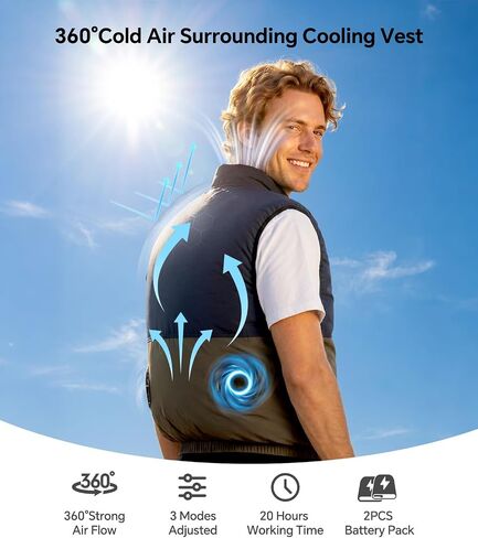 JIAE Cooling Vest with 2 pcs Battery Pack, 3 Fan Modes Air Conditioner Clothes for Construction, Outdoor Work & Activity in Saudi Arabia