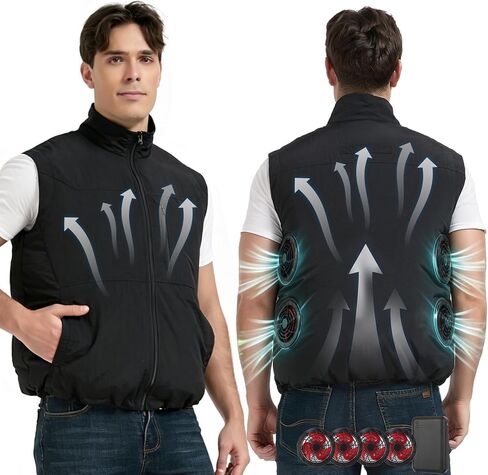 4 Fans-12V Cooling Vest for Men Air Conditioner Vest for Outdoor Body Cooling with 4PCS Fan & 10000mAh Battery Pack in Saudi Arabia