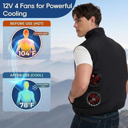 4 Fans-12V Cooling Vest for Men Air Conditioner Vest for Outdoor Body Cooling with 4PCS Fan & 10000mAh Battery Pack in Saudi Arabia