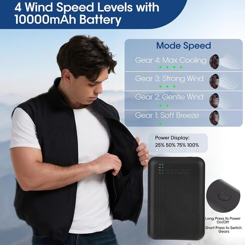 4 Fans-12V Cooling Vest for Men Air Conditioner Vest for Outdoor Body Cooling with 4PCS Fan & 10000mAh Battery Pack in Saudi Arabia
