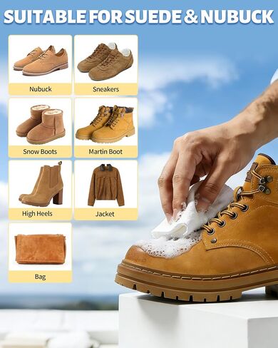 Jevvu Suede Shoe Cleaner, Suede Cleaning Kit with Brush & Towel for Suede, Nubuck, Leather, Boots, Trainer in Kuwait
