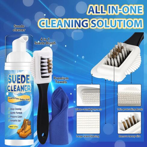 Suede Shoe Cleaner, Suede Cleaner for Shoes With Brush & Towel, Foam Deep Suede Cleaning Kit for Nubuck, Leather in Saudi Arabia