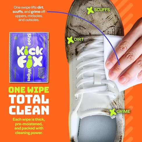 Stock Your Home KickFix Shoe Wipes (100 Pack) Shoe Cleaning Wipes for Sneakers, Leather, Canvas & Suede, Sneaker Cleaner Wipes for White Shoes, Travel Shoe Care in Kuwait