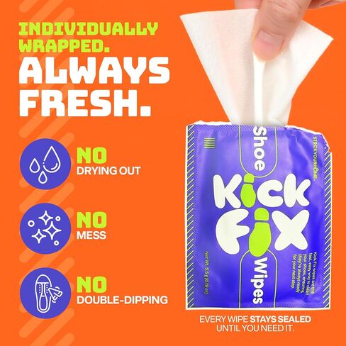 Stock Your Home KickFix Shoe Wipes (100 Pack) Shoe Cleaning Wipes for Sneakers, Leather, Canvas & Suede, Sneaker Cleaner Wipes for White Shoes, Travel Shoe Care in Kuwait