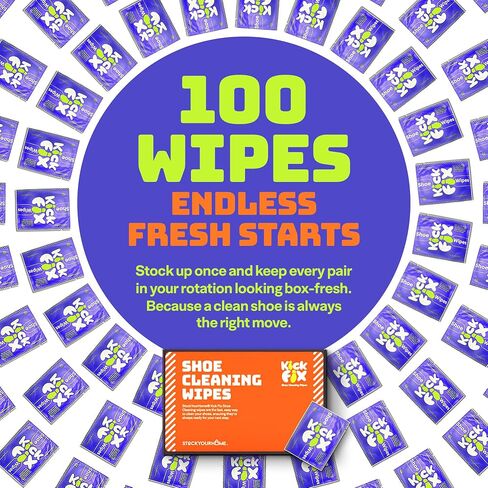 Stock Your Home KickFix Shoe Wipes (100 Pack) Shoe Cleaning Wipes for Sneakers, Leather, Canvas & Suede, Sneaker Cleaner Wipes for White Shoes, Travel Shoe Care in Kuwait