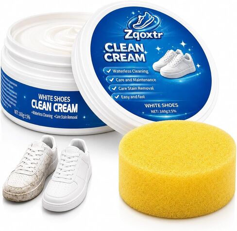 White Shoe Cleaner Cream, No Rinse Sneaker Cleaning Paste with Sponge for White Shoes, Leather, Canvas, Rubber Soles in Kuwait