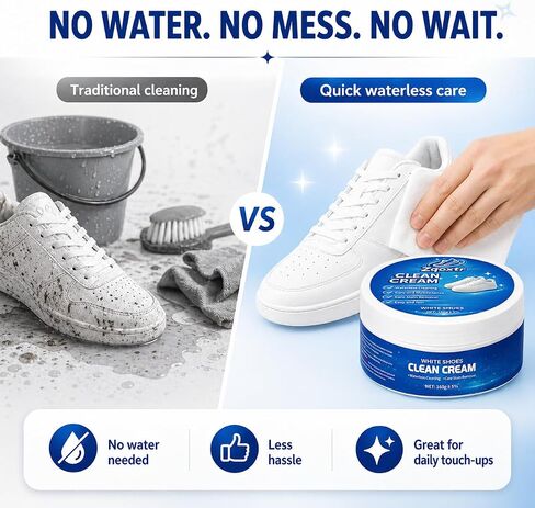 White Shoe Cleaner Cream, No Rinse Sneaker Cleaning Paste with Sponge for White Shoes, Leather, Canvas, Rubber Soles in Kuwait