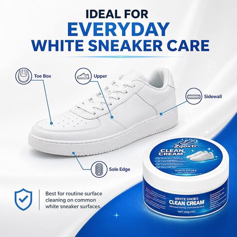 White Shoe Cleaner Cream, No Rinse Sneaker Cleaning Paste with Sponge for White Shoes, Leather, Canvas, Rubber Soles in Kuwait