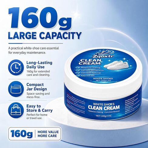 White Shoe Cleaner Cream, No Rinse Sneaker Cleaning Paste with Sponge for White Shoes, Leather, Canvas, Rubber Soles in Kuwait
