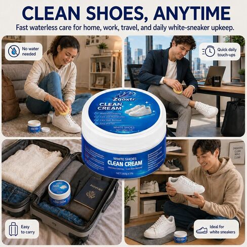 White Shoe Cleaner Cream, No Rinse Sneaker Cleaning Paste with Sponge for White Shoes, Leather, Canvas, Rubber Soles in Kuwait