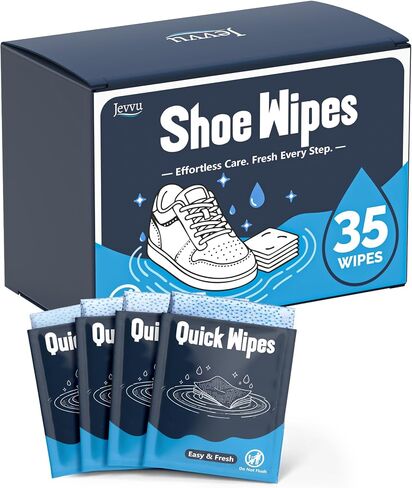 Jevvu Shoe Wipes, 35 Individually Wrapped Sneaker Cleaning Wipes for White Shoes, Dual-Textured, Waterless in Kuwait