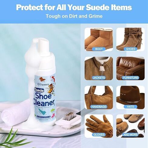 Suede Shoe Cleaner Kit - 200ml (6.76oz) Professional Suede & Nubuck Cleaner with Specialized Brush & Microfiber Towel - Waterless Cleaning Solution for Boots, Sneakers, Handbags and Jackets in Saudi Arabia