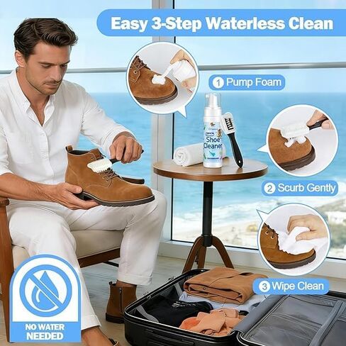 Suede Shoe Cleaner Kit - 200ml (6.76oz) Professional Suede & Nubuck Cleaner with Specialized Brush & Microfiber Towel - Waterless Cleaning Solution for Boots, Sneakers, Handbags and Jackets in Saudi Arabia