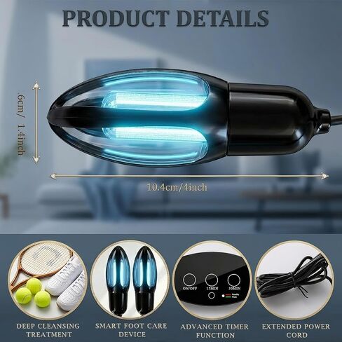 UV-C Shoe Sanitizer & Deodorizer, 253.7nm Ozone-Free UV Light, 360° Coverage, Smart 3-Timer 15/30/60Min, For All Shoes & Boots in Kuwait