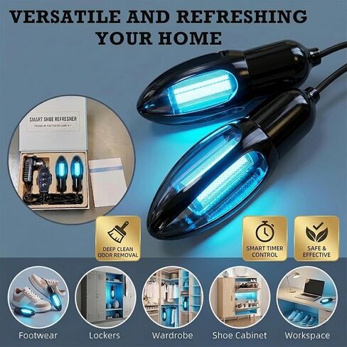 UV-C Shoe Sanitizer & Deodorizer, 253.7nm Ozone-Free UV Light, 360° Coverage, Smart 3-Timer 15/30/60Min, For All Shoes & Boots in Kuwait