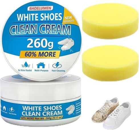 White Shoes Clean Cream Original 260g, Shoe Cleaning Kit Multi-Purpose Clean Cream white Shoe Cleaner with Sponge, No Water Needed, Sneaker Cleaner for Leather, Sofa, Car Interior in Saudi Arabia