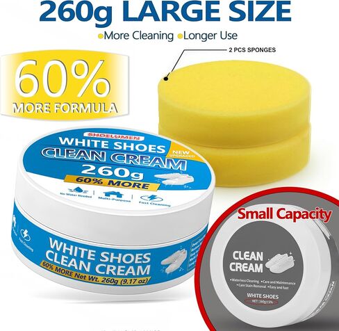 White Shoes Clean Cream Original 260g, Shoe Cleaning Kit Multi-Purpose Clean Cream white Shoe Cleaner with Sponge, No Water Needed, Sneaker Cleaner for Leather, Sofa, Car Interior in Saudi Arabia