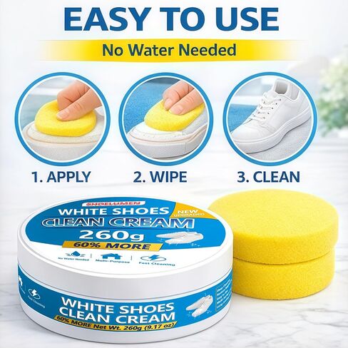White Shoes Clean Cream Original 260g, Shoe Cleaning Kit Multi-Purpose Clean Cream white Shoe Cleaner with Sponge, No Water Needed, Sneaker Cleaner for Leather, Sofa, Car Interior in Saudi Arabia