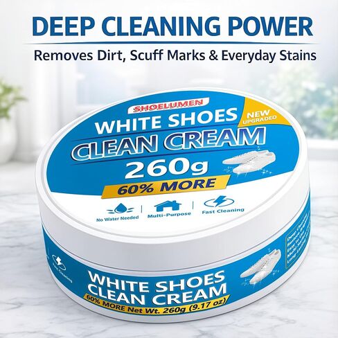 White Shoes Clean Cream Original 260g, Shoe Cleaning Kit Multi-Purpose Clean Cream white Shoe Cleaner with Sponge, No Water Needed, Sneaker Cleaner for Leather, Sofa, Car Interior in Saudi Arabia