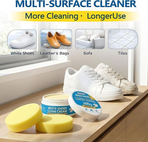 White Shoes Clean Cream Original 260g, Shoe Cleaning Kit Multi-Purpose Clean Cream white Shoe Cleaner with Sponge, No Water Needed, Sneaker Cleaner for Leather, Sofa, Car Interior in Saudi Arabia