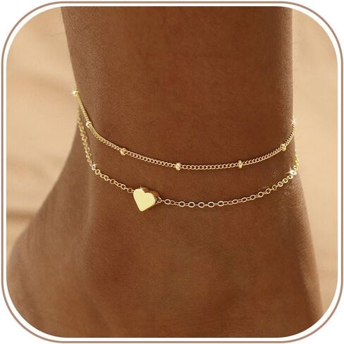 Gold/Silver Ankle Bracelets for Women Waterproof Dainty 14K Gold Plated Pearl Heart Love Anklet Bracelet Satellite Cuban Link Beads Summer Beach Jewelry Gifts in Saudi Arabia