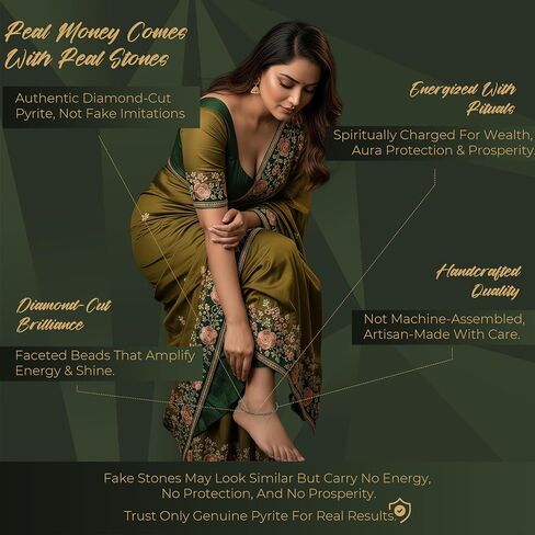 Certified Original Raw Pyrite Anklet for Women – Natural Crystal Anklet | Indian Pyrite Payal jewelry for Women | Wealth & Success Energy with Activation Card & Authenticity Certificate in Saudi Arabia