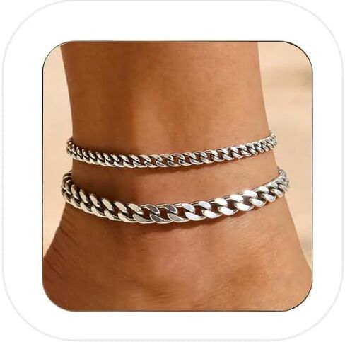 Nanafast Gold Ankle Bracelets for Women Gold Cuban Link Anklet Set Minimalist Layering Foot Chains for Summer Beach, Adjustable Daily Wear Anklets in Kuwait